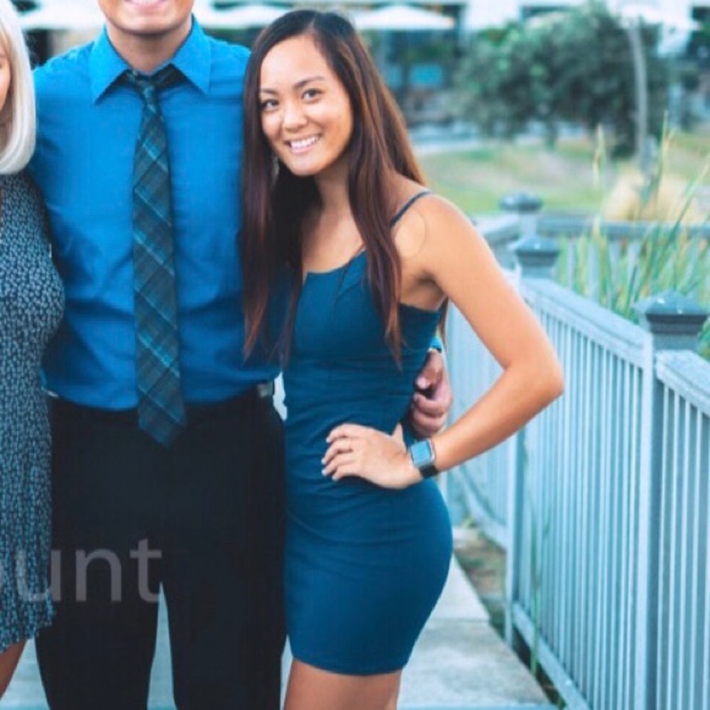 Blue deep v body con dress